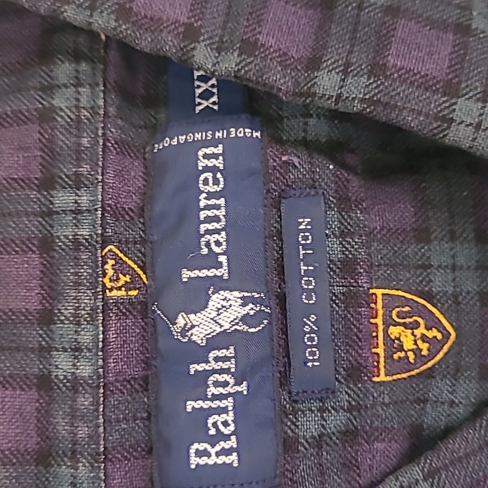RALPH LAUREN Crest Green Gold Plaid Cotton XXL Mens Long Sleeve Shirt 90s RARE - Picture 2 of 9